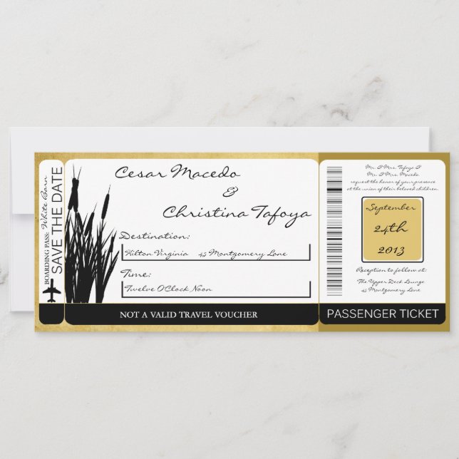 Invitación a la boda de la entrega de pases de avi (Anverso)