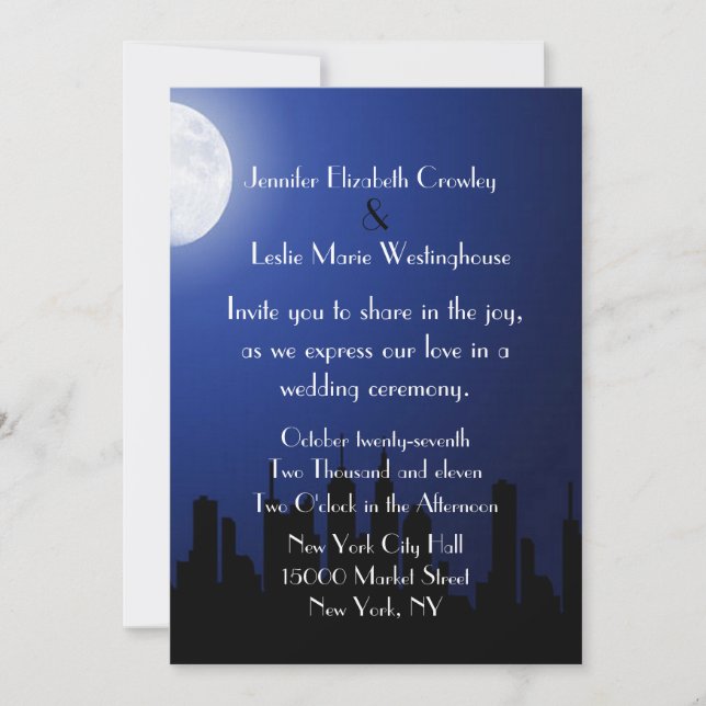 Invitación a la boda de la escapada de la ciudad n (Anverso)