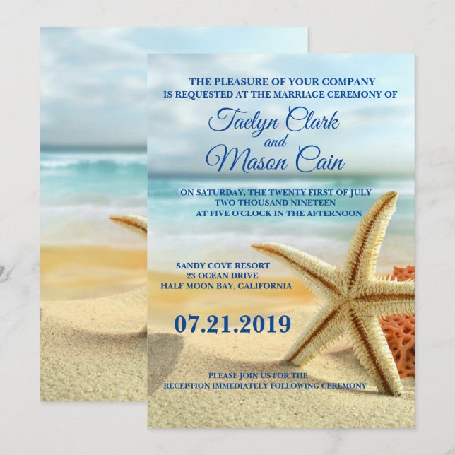 Invitación a la boda de la escena de la playa del  (Anverso / Reverso)