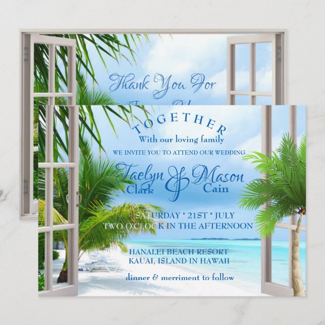 Invitación a la boda de la escena de la playa del  (Anverso / Reverso)