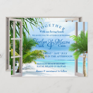 Invitación a la boda de la escena de la playa del 