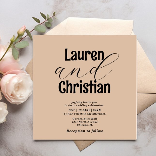 Invitación a la boda de la escritura beige minimal (Subido por el creador)