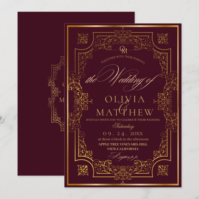 Invitación a la boda de la escritura de moda Gold  (Anverso / Reverso)