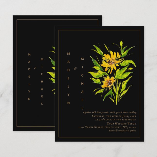 Invitación a la boda de la escritura de oro negro  (Anverso / Reverso)