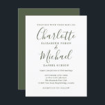 Invitación a la boda de la escritura verde oliva m<br><div class="desc">Con nombres de estilo distintivo,  esta elegante postal de invitación a la boda verde oliva puede ser personalizada con su información en letras modernas. Diseñado por Thisisnotme©</div>