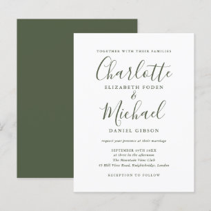 Invitación a la boda de la escritura verde oliva m
