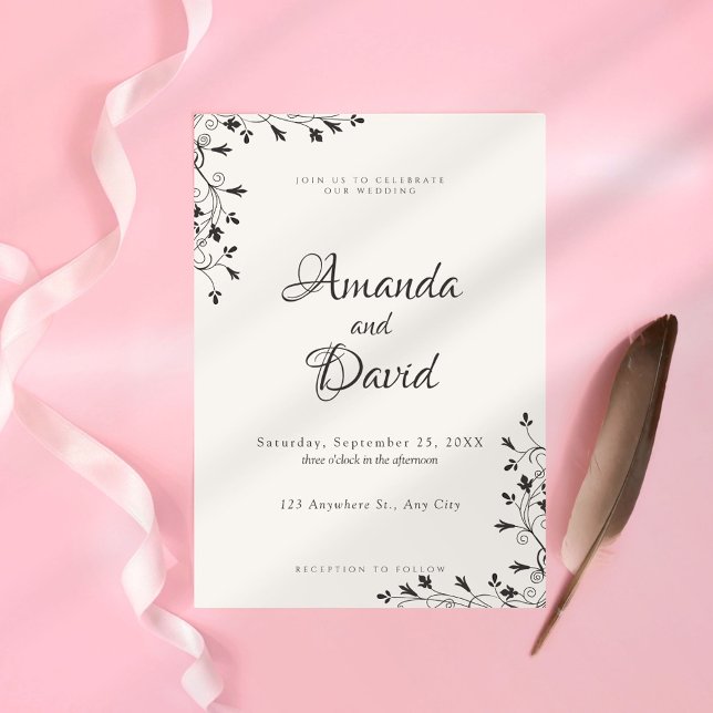 Invitación a la boda de la esquina floral negra mi (Subido por el creador)