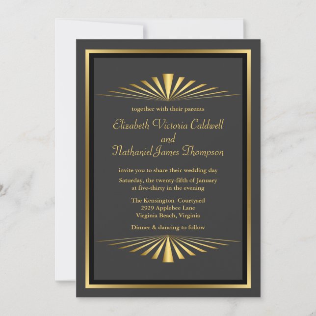 Invitación a la boda de la Fanfarria de Oro Art Dé (Anverso)