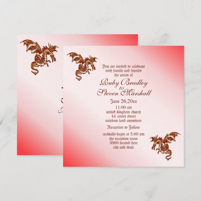Invitación a la boda de la Fantasía del Dragón Roj (Anverso / Reverso)