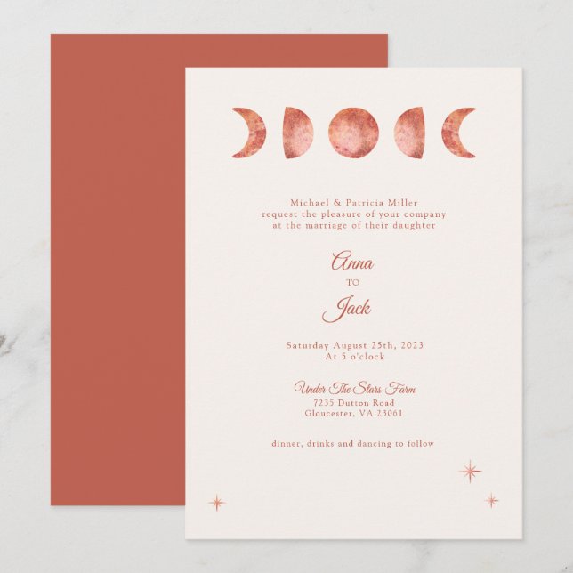 Invitación a la boda de la fase boho de Terracotta (Anverso / Reverso)