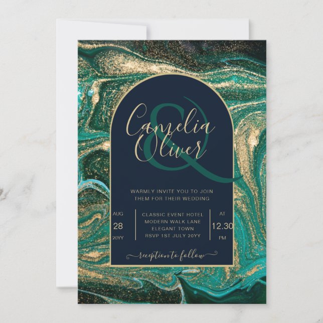 Invitación a la boda de la fiesta de oro verde esm (Anverso)