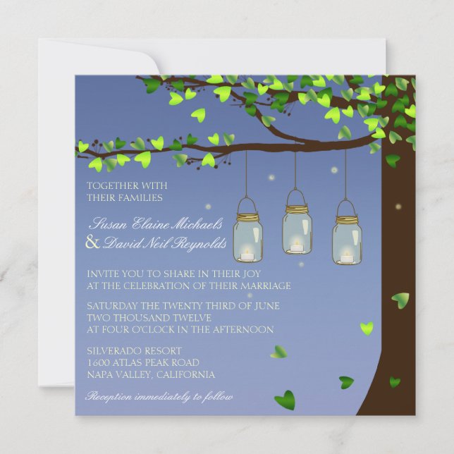 Invitación a la boda de la Fireflies Oak Tree (Anverso)