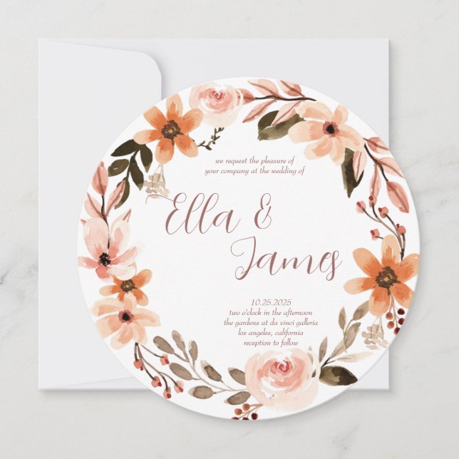 Invitación a la boda de la flor acuarela (Anverso)