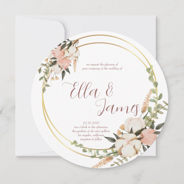 Invitación a la boda de la flor acuarela (Anverso)