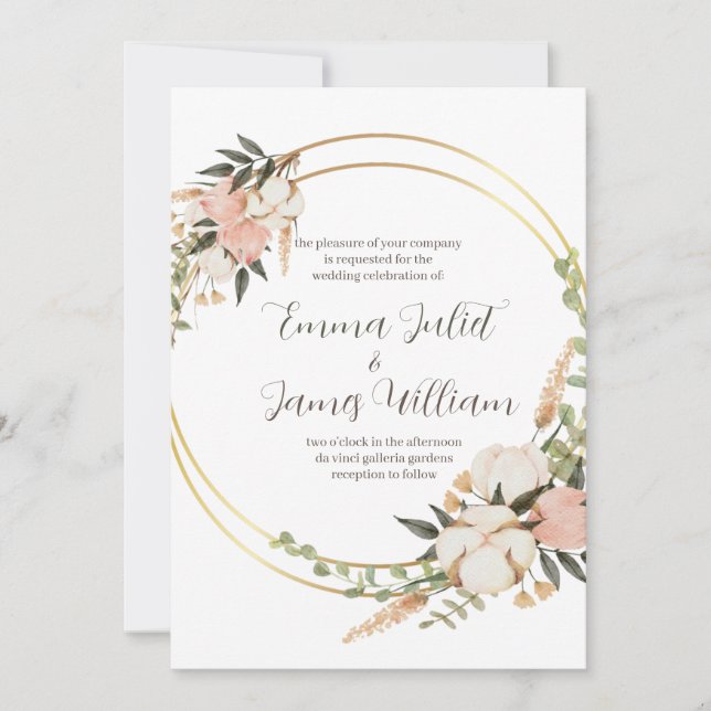 Invitación a la boda de la flor acuarela (Anverso)