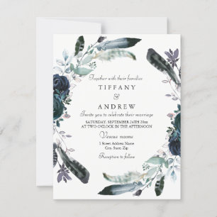 Invitación a la boda de la flor azul de la marina