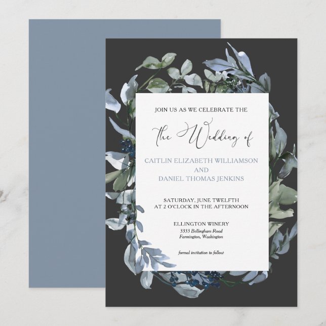 Invitación a la boda de la flor azul de la moda (Anverso / Reverso)