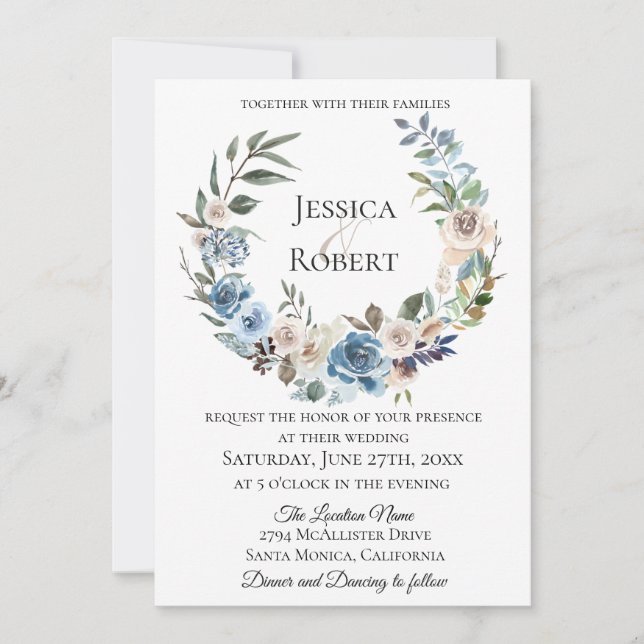 Invitación a la boda de la flor azul turquesa (Anverso)
