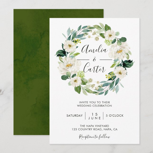 Invitación a la boda de la flor blanca (Anverso / Reverso)