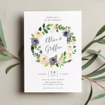 Invitación a la boda de la flor de arándano azul