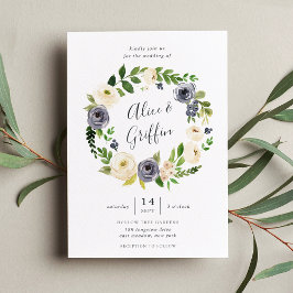 Invitación a la boda de la flor de arándano azul