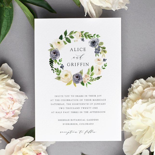 Invitación a la boda de la flor de arándano azul (Subido por el creador)