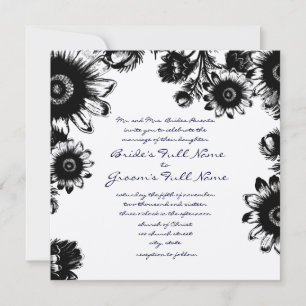 Invitación a la boda de la flor de color negro