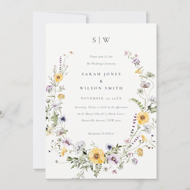 Invitación a la boda de la flor de flores silvestr (Anverso)