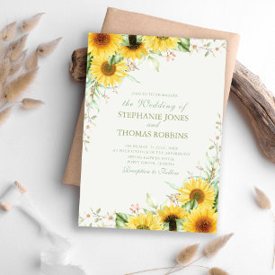Invitación a la boda de la flor de girasol rústica