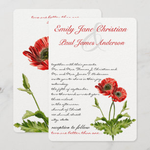 Invitación a la boda de la flor de la amapola roja