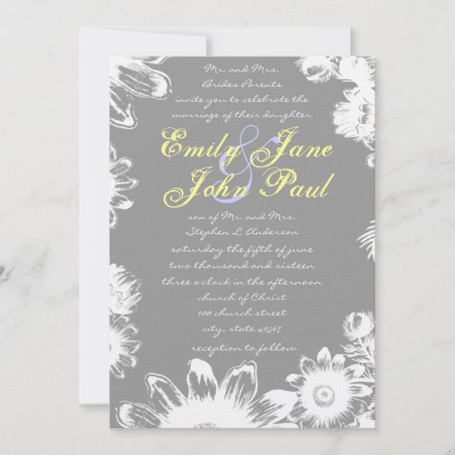 Invitación a la boda de la flor de Lilac gris prof (Anverso)