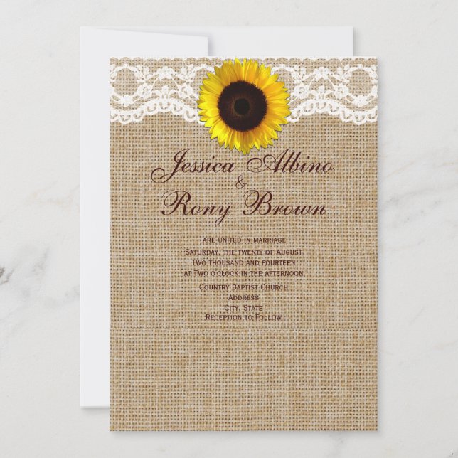 Invitación a la boda de la flor de sol natural Bur (Anverso)