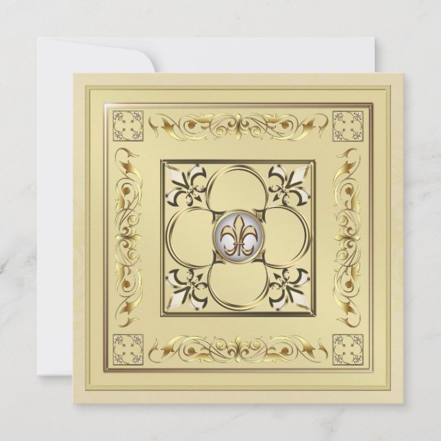 Invitación a la boda de la flor dorada de lis (Anverso)