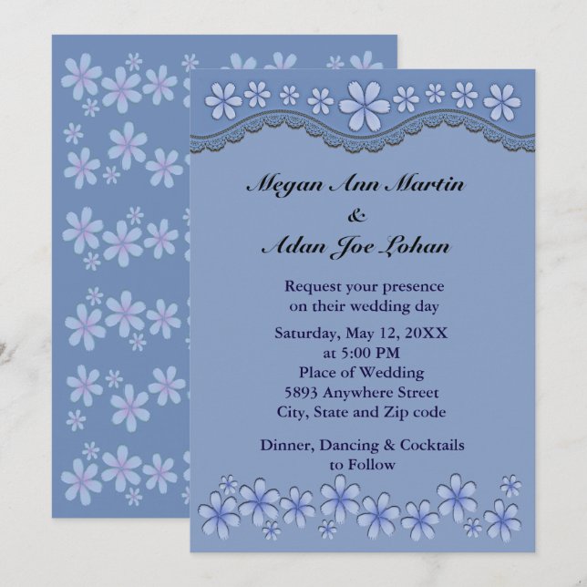 Invitación a la boda de la flor Dusty Blue Six Pet (Anverso / Reverso)