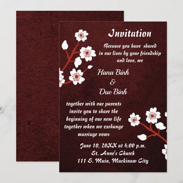 Invitación a la boda de la flor japonesa (Anverso / Reverso)