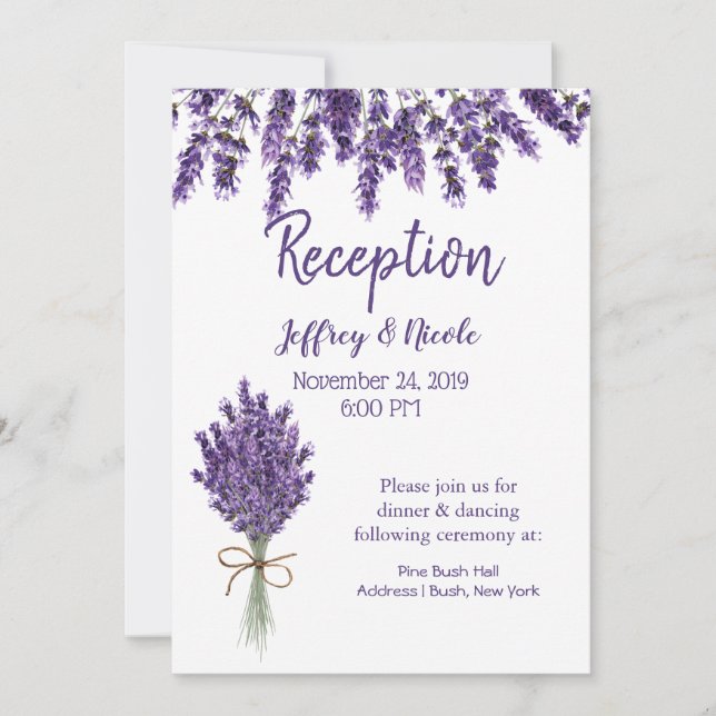 Invitación a la boda de la flor Lilac de la Lavand (Anverso)