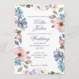 Invitación a la boda de la flor púrpura rosa azul 