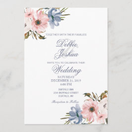 Invitación a la boda de la flor púrpura rosa azul 