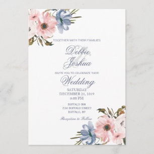 Invitación a la boda de la flor púrpura rosa azul 