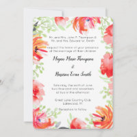 Invitación a la boda de la flor roja acuarela mode