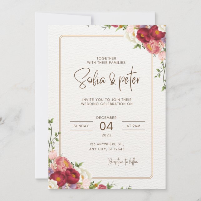 Invitación a la boda de la flor roja oscura (Anverso)