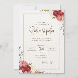 Invitación a la boda de la flor roja oscura