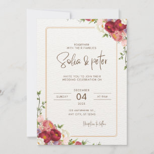 Invitación a la boda de la flor roja oscura