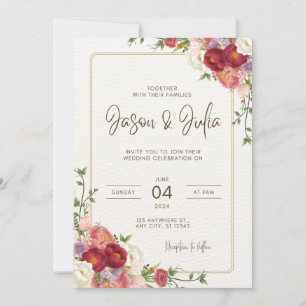 Invitación a la boda de la flor roja oscura