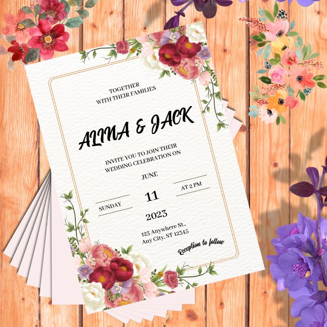 Invitación a la boda de la flor roja oscura (Subido por el creador)