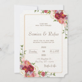Invitación a la boda de la flor roja oscura