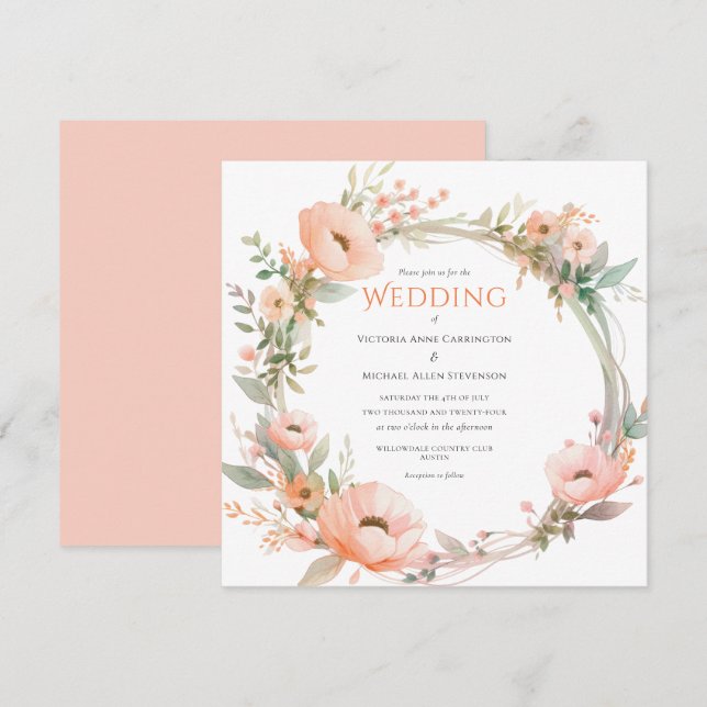 Invitación a la boda de la flor rosa (Anverso / Reverso)