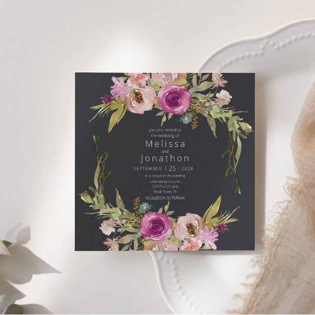 Invitación a la boda de la flor rosa y rosa dura (Subido por el creador)