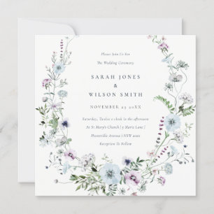 Invitación a la boda de la flor salvaje Lilac azul