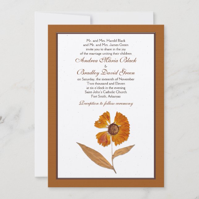 Invitación a la boda de la flor seca en otoño (Anverso)
